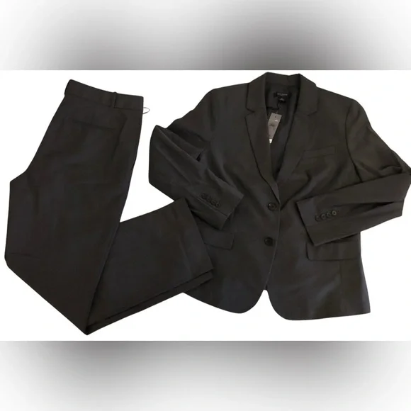 Ann Taylor Dark Gray Tropical Wool Suit Pant 12 Jacket 12p Petite - Picture 1 of 15